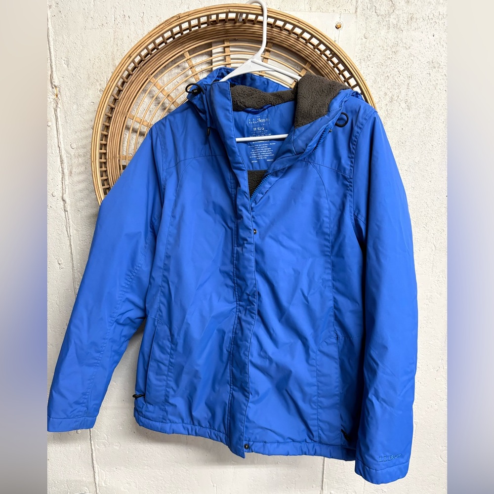L.L.Bean Blue Hooded Jacket Medium Fleece Lined Outdoor Coat